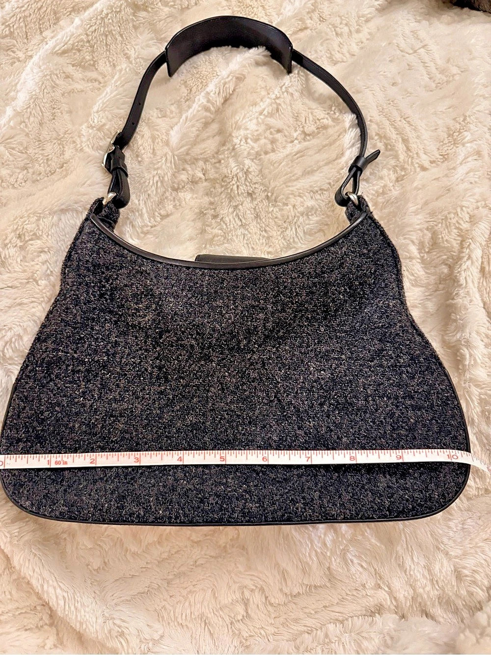 Authentic Coach Charcoal Wool Shoulder Demi Baguette 8125 Y2K